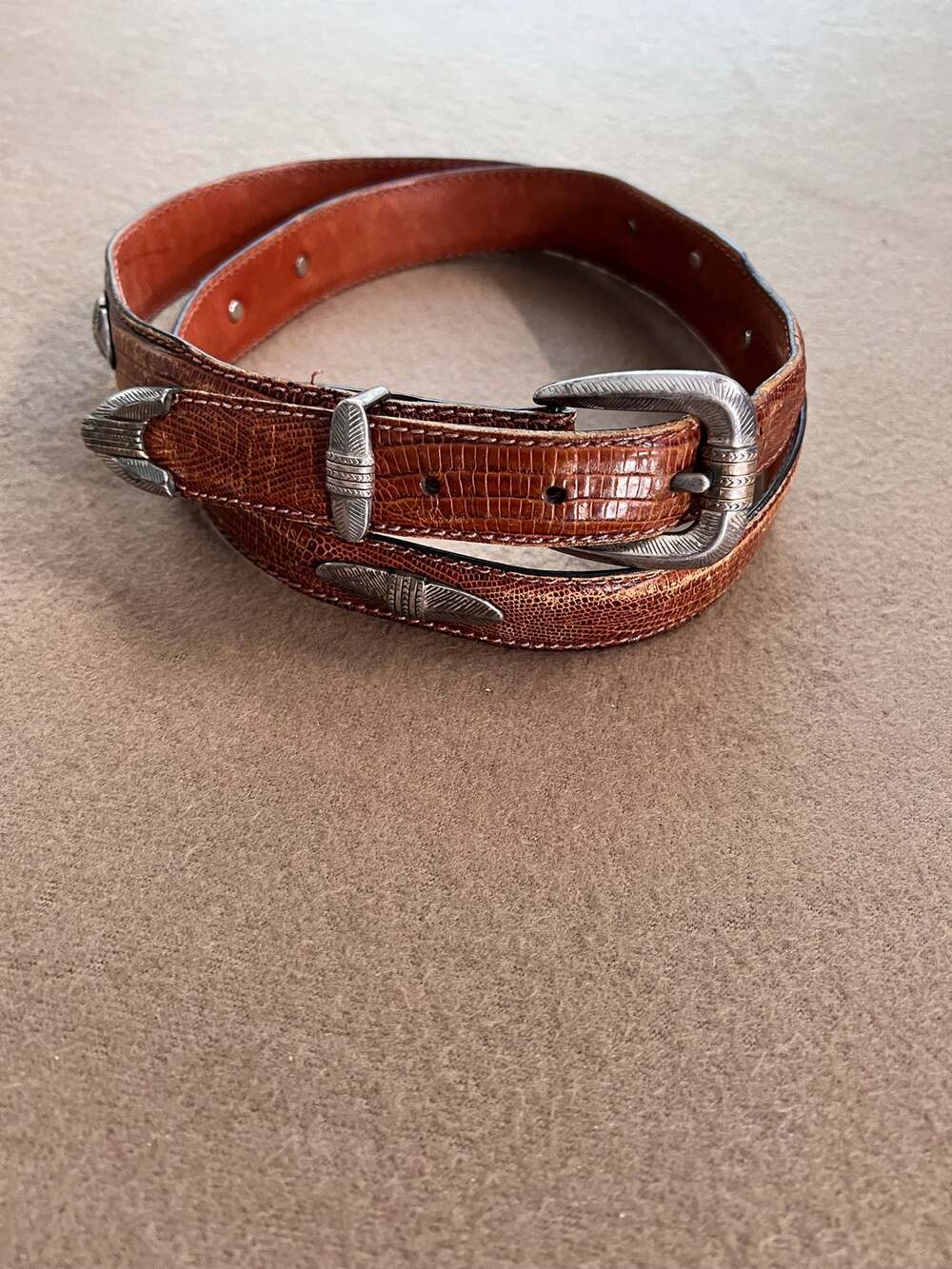 Bill Adler Brown Embosssed Western Leather Silver Concho Medallions Size 42